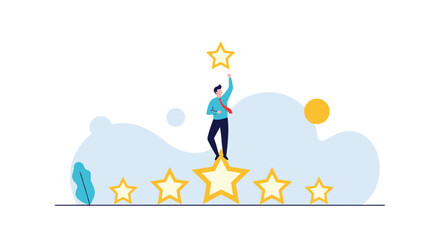 Fototapeta premium Achieving top ratings and excellence by reaching for the highest star of success