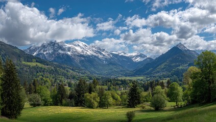 Panoramic mountain valley scene