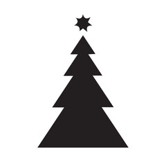 Geometric Christmas tree silhouette with a star on top, isolated on white. A simple, minimalist black vector icon for winter holiday, festive season, and celebration concepts