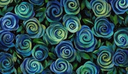 Vibrant blue roses in a textured floral pattern