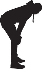 vector,silhouette of side view of crouching man looking down