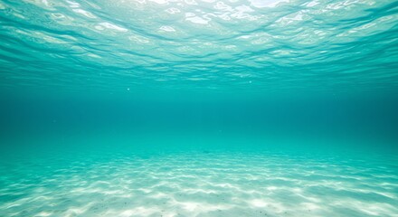 Obraz premium Underwater view of turquoise water and sandy seabed