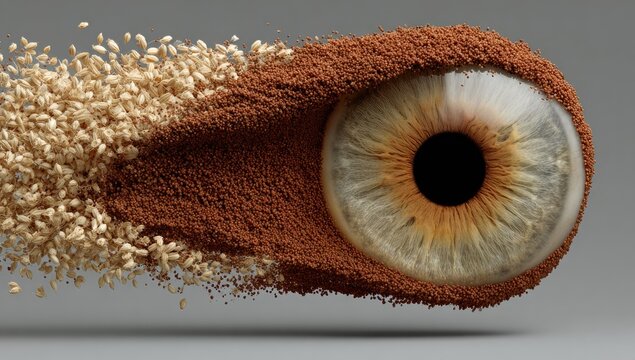 Eye covered in exploding powdered substances