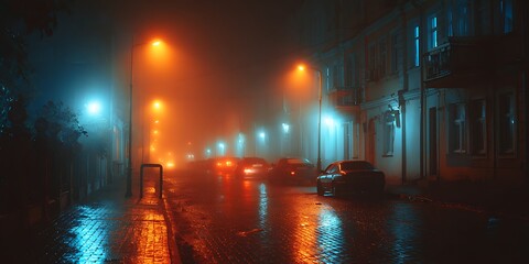 Alley fog night street city dark town urban wallpaper background