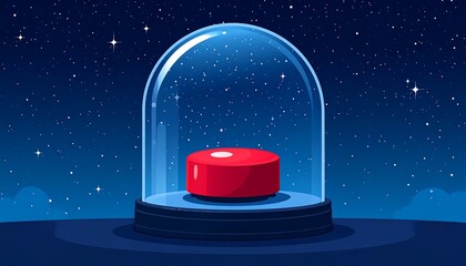 Red button under a glass dome in space