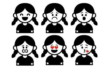 set character girl with pigtails with emotion vector
Vector set character with emotions joy, sadness, satisfaction, anger, love, kiss