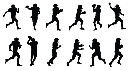 Dynamic silhouettes of american football players in action, isolated on white background, capturing the energy and movement of the sport with precision