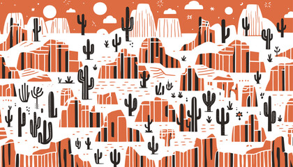 cliffs and cactus vector seamless pattern with hand drawn and doodle style © ArtCommercial