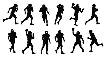 Dynamic silhouettes of american football players in action, isolated on white background, capturing the energy and movement of the sport with precision