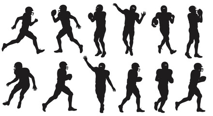 Dynamic silhouettes of american football players in action, isolated on white background, capturing the energy and movement of the sport with precision
