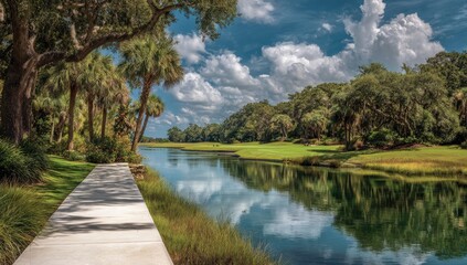 Fototapeta premium Picturesque golf course waterway pathway