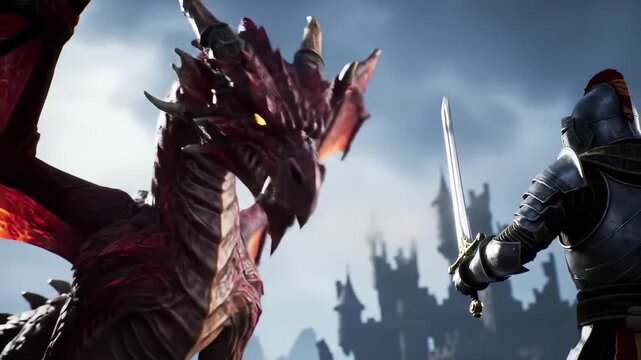 Dragon and knight clashing