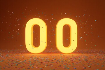 Illuminated Number Zero: Capturing the radiant glow and elegant form of the double zero, this image features soft lighting and subtle confetti, perfect for conveying themes of beginning, balance.