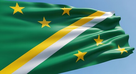 National flag of the Solomon Islands proudly waving in the sky