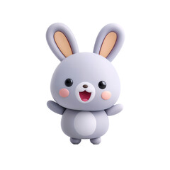 Obraz premium A cute 3D cartoon rabbit smiles and waves. On a white background.