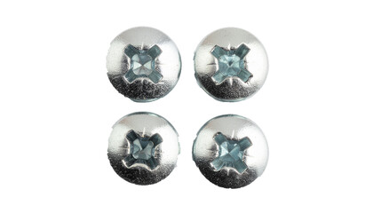 High Resolution Macro Shot of Four Industrial Screw Heads with Phillips Cross Slots