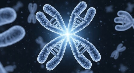 Glowing chromosomes with dna structure against a dark background, representing genetics, heredity, and the building blocks of life