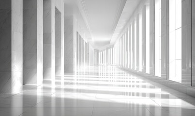 Modern, bright hallway with columns