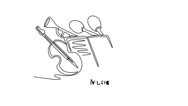  School Subjects concept. Single line draw design. Full length animation illustration. High quality 4k footage