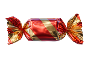 Shiny Metallic Candy Wrapper with Twist Ends Front View Isolated on Transparent Background PNG