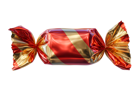 Shiny Metallic Candy Wrapper with Twist Ends Front View Isolated on Transparent Background PNG