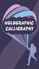 Astronaut with holographic calligraphy parachute space