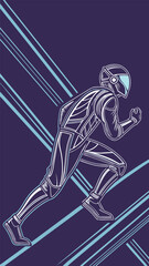 Futuristic runner in motion with light blue streaks
