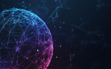 Abstract glowing sphere of interconnected lines and dots, representing global network and digital connections.