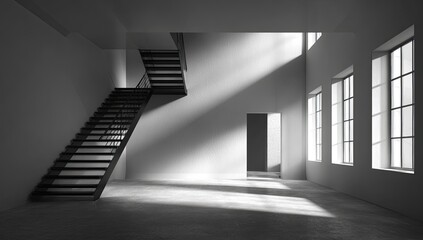 Obraz premium Modern minimalist interior, stark light and shadow