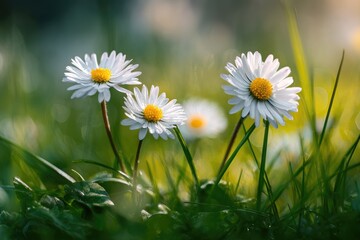 Fototapeta premium Three Daisies in Sunlight