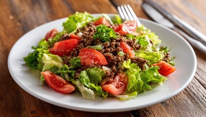 Ground beef salad on a plate (1)