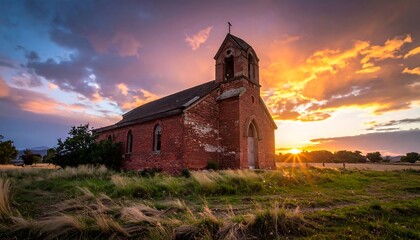 Fototapeta premium An old brick church at sunset