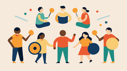Community Drum Circle A communal drum circle with participants of all abilities collaborating in rhythm featuring adaptive instruments to ensure everyone can join in the fun.