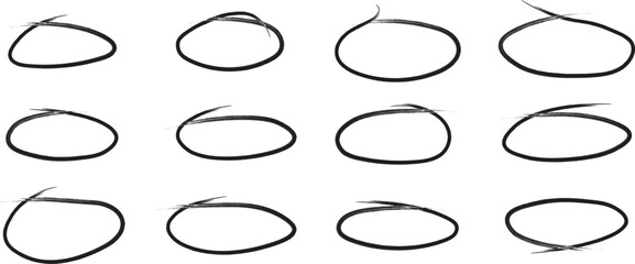 Hand drawn oval sketch set with multiple abstract circle outlines in minimalist style. Perfect for design, logo, doodle, or frame decoration. Editable black line art collection.