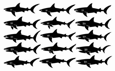 Vector art of silhouettes of sharks swimming in a pattern