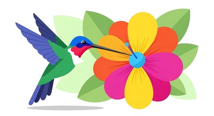 Obraz premium Hummingbird Feeding Colorful Flower.