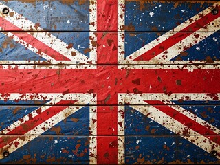 Fototapeta premium UK Flag Banner on Weathered Metal Board