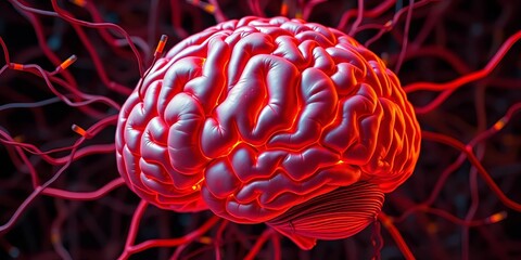 A human brain with exposed wires, intricate network,  AI,   biology