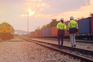 Naklejka premium Engineers are planning to inspect the operation of the railway tracks and locomotives.