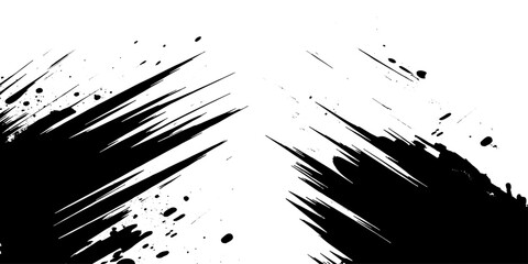 Abstract black brush strokes on white background design texture. Vector grunge brush strokes texture rough black scratches for wallpaper, paint splatter template, dirt banner design.
