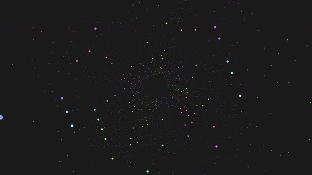 A symmetrical circular pattern formed by small dots with varying brightness and colors. The purpose or meaning behind this image remains ambiguous