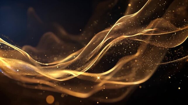 Ondas de Luz Dorada en Movimiento &ndash; Fondo Abstracto Elegante con Part&iacute;culas