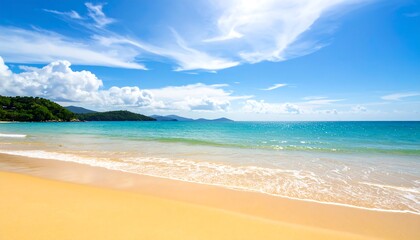 Obraz premium Tropical beach scene under a vibrant blue sky (1)