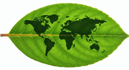 Global Green World Map on a Leaf.