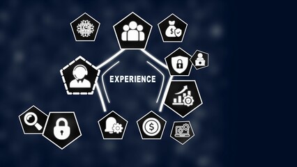 Experience concept diagram with icons and dark blue background customer experience user experience