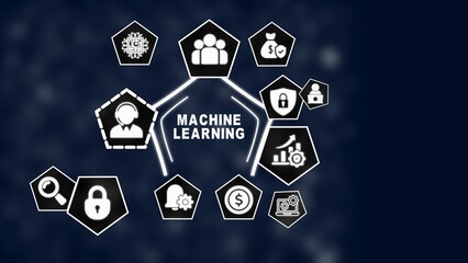 Machine Learning Concept with Icons and Connections on Dark Blue Background artificial intelligence technology