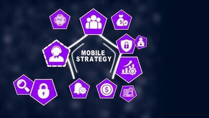 Mobile Strategy Concept Diagram with Purple Accents and Dark Blue Background icons business