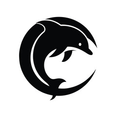 Obraz premium Dolphin jumping through wave circle creative silhouette design with clean white background artwork