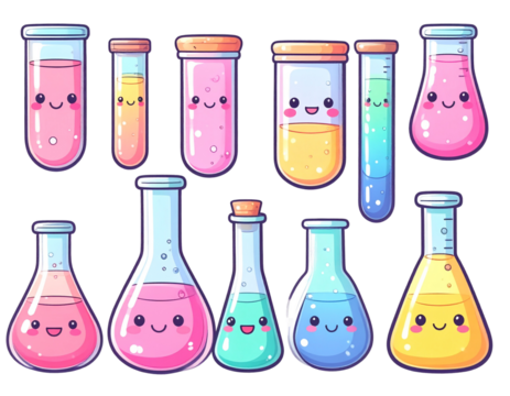  Cute Kawaii Chemistry Equipment Illustration, Transparent PNG