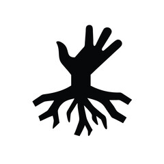 Human hand forming tree roots symbolic silhouette artwork with clean white background illustration